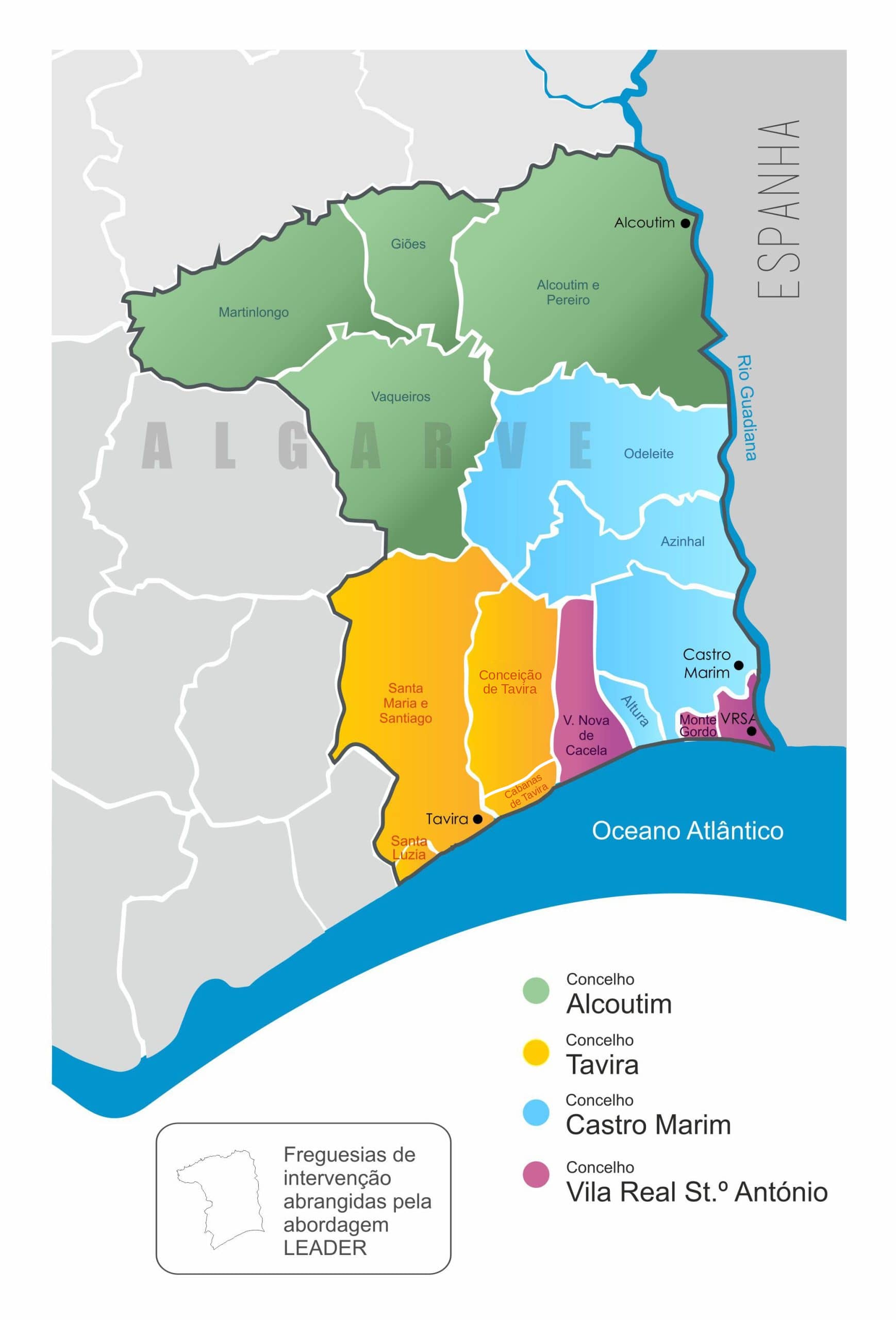 Mapa das freguesias de intervenção das Terras do Baixo Guadiana